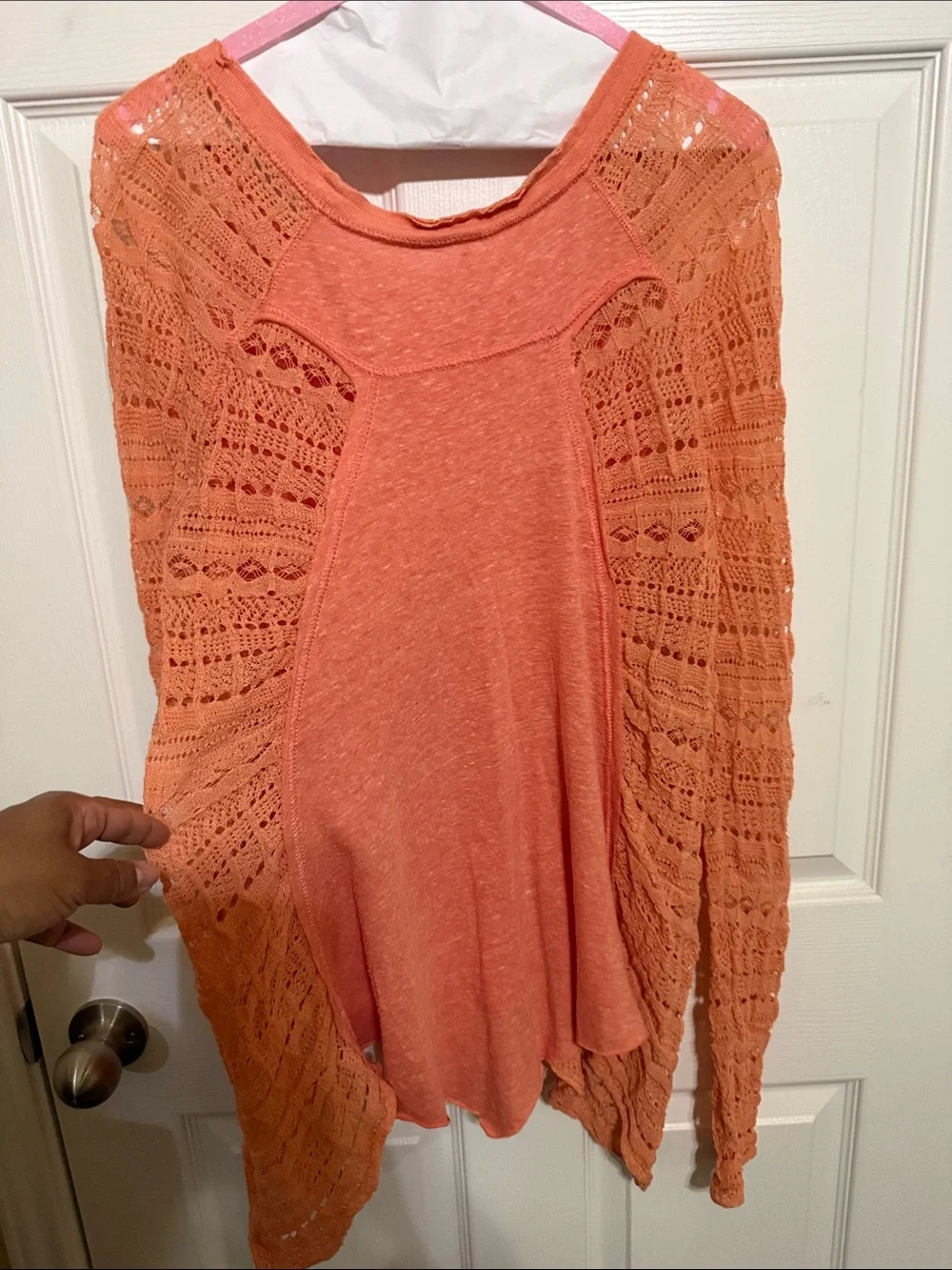 Free People Lightweight Oversized Coral Open-Knit Women's Top